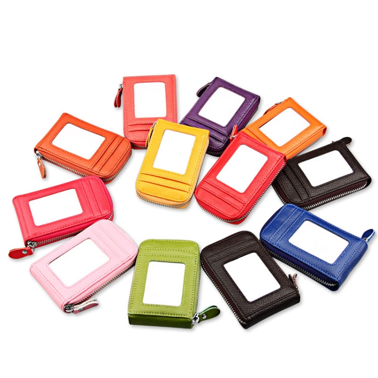 Genuine Cowhide Leather Solid Color Zipper Vertical Card Holder Wallet RFID Blocking Card Bag Protect Case with 12 Card Slots, Size: 11.5*7.5cm(Coffee) by bashfashion