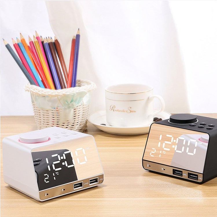 K11 Bluetooth Alarm Clock Speaker Creative Digital Music Clock Display Radio with Dual USB Interface, Support U Disk / TF Card / FM / AUX, EU Plug(White) by bashfashion