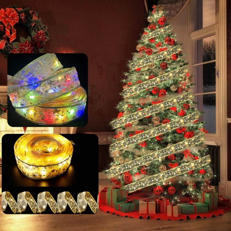 Christmas LED Lights Bronzing Double Ribbon String Lights, Specification: 4m(Silver Color Light) by bashfashion