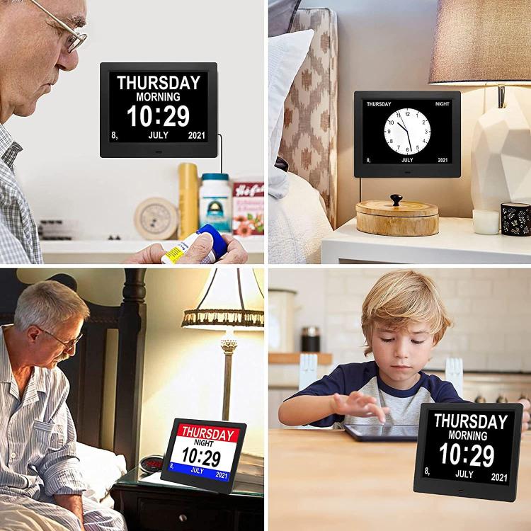 10-Inch Digital Clock With Voice Time Announcement, Auto DST Adjustment, 20 Custom Alarms, 8 Medication Reminders EU Plug Black by bashfashion