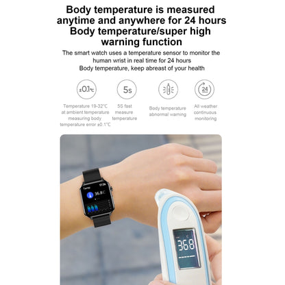 E86 1.7 inch TFT Color Screen IP68 Waterproof Smart Watch, Support Blood Oxygen Monitoring / Body Temperature Monitoring / AI Medical Diagnosis, Style: TPU Strap(Black) by bashfashion