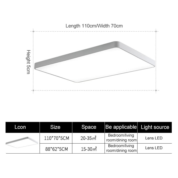 Macaron LED Rectangle Ceiling Lamp, White Light, Size:88x62cm(Yellow) by bashfashion