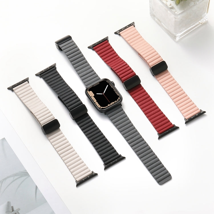 For Apple Watch Series 4 44mm Water Ripple Magnetic Folding Buckle Watch Band, Style: Bold Version(Wine Red) by bashfashion