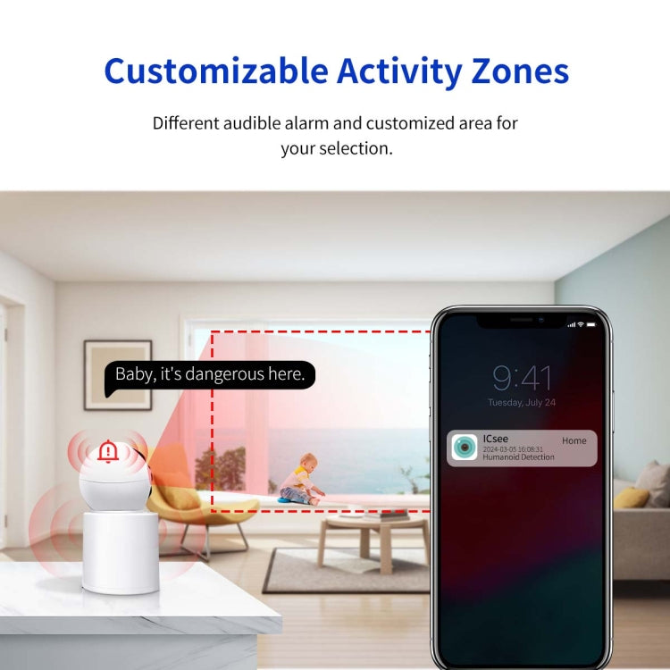 ESCAM QF104 One Click Video Call 3MP Indoor Humanoid Detection Audible Alarm Color Night Version Smart WiFi Camera, EU Plug by ESCAM