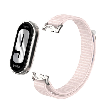 For Xiaomi Smart Band 9 / 8 Metal Connector + Loop Nylon Hook and Loop Fastener Watch Band(Pearl Powder) by bashfashion