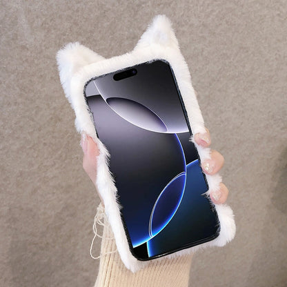 For iPhone 12 mini 3D Cute Cat Plush Full Coverage Phone Case(Black) by bashfashion