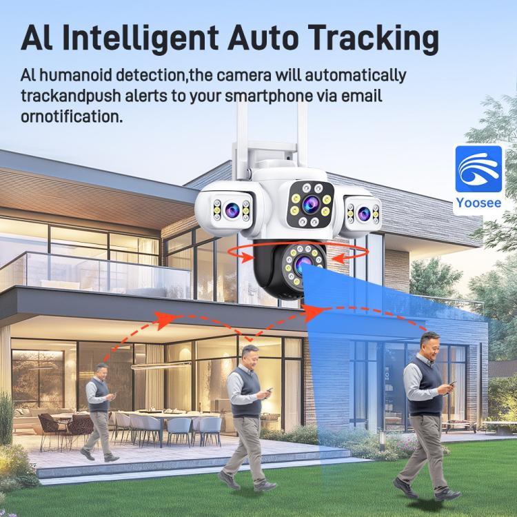 2MP HD 360 Degree Panorama 3 Lens IP66 Waterproof Wireless WiFi Camera, Memory:15 Days Memory Card(US Plug) by bashfashion