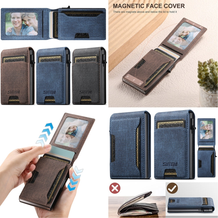 Suteni Denim Texture Key Press Automatically Pop Up Card Box(Blue) by bashfashion