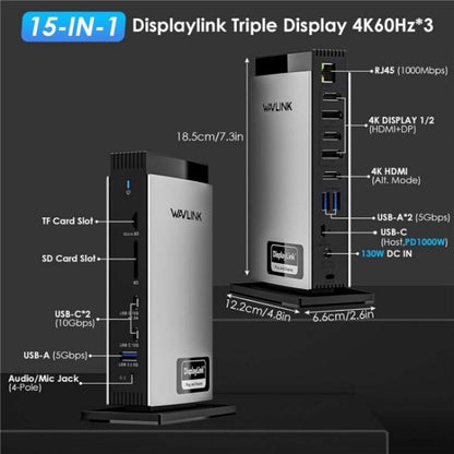 WAVLINK WL-UG69PD13Pro DisplayLink Docking Station 15 in 1 USB-C Hub for MacBook Laptop(UK Plug) by WAVLINK