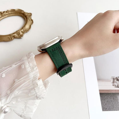 For Apple Watch 42mm / 41mm / 40mm / 38mm 7-Line Tri-Star Buckle Pull Up Leather Watch Band(Black Red Thread) by bashfashion