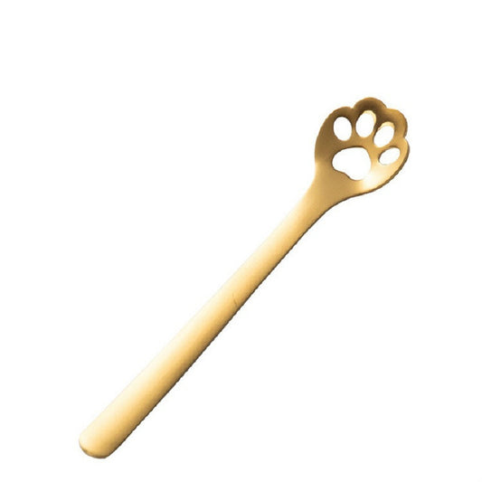 Stainless Steel Creative Cat Claw Coffee Spoon Dessert Cake Spoon, Style:Hollow Cat Claw Spoon, Color:Gold by bashfashion