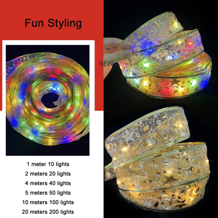 Christmas LED Lights Bronzing Double Ribbon String Lights, Specification: 5m(Silver Warm Light) by bashfashion