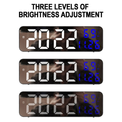 671 Mirror Screen Digital LED Alarm Clock USB Plug-in/Battery Dual-use With Temperature/Humidity Display(Black Shell White Red) by bashfashion