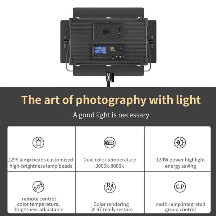 Pixel P45pro High Bright Dual Color Temperature Fill Light 120W Normal Bright Studio Camera Soft Light(A Set With EU Plug Adaptor) by Pixel