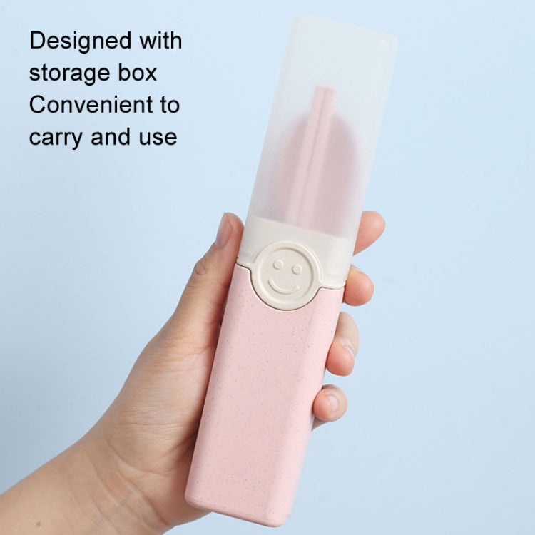 4 In 1 Portable Wheat Straw Tableware Set Outdoor Travel Storage Tableware Box, Style: B With Chopsticks (Pink) by bashfashion