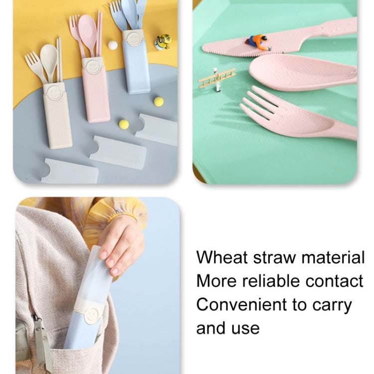 4 In 1 Portable Wheat Straw Tableware Set Outdoor Travel Storage Tableware Box, Style: B With Chopsticks (Pink) by bashfashion
