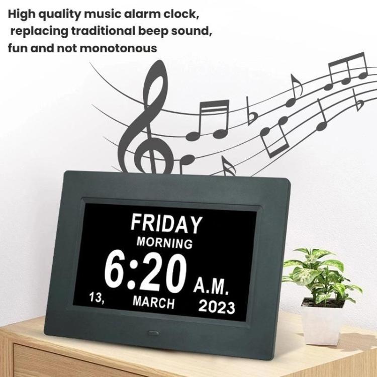 7-inch Digital Frame Calendar Day Clock With 3 Medication Alerts, 5 Custom Alarms, Multi-Language Support AU Plug Black by bashfashion
